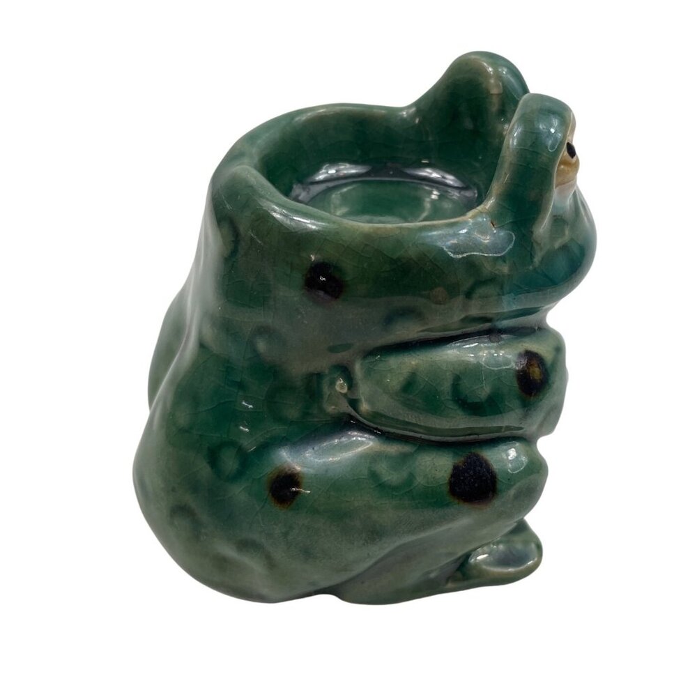 Vintage Ceramic Frog Votive Candle Holder Green & White - Picture 7 of 10